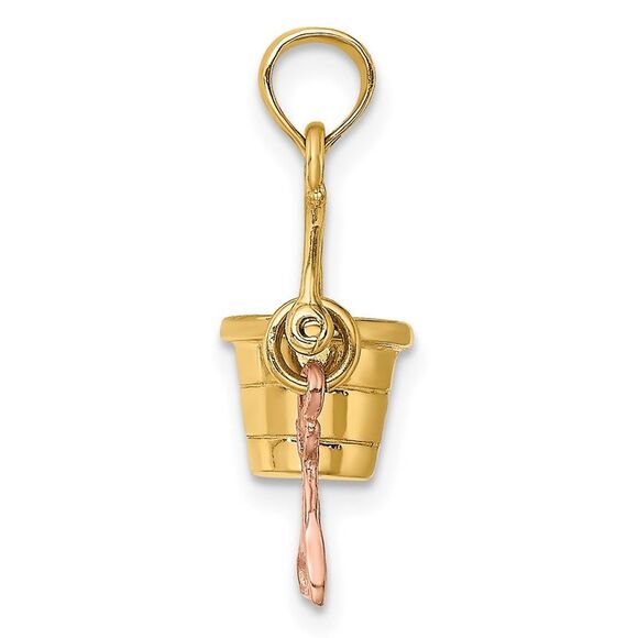 14K Rose & Yellow Gold 3-D Beach Bucket & Shovel Charm
